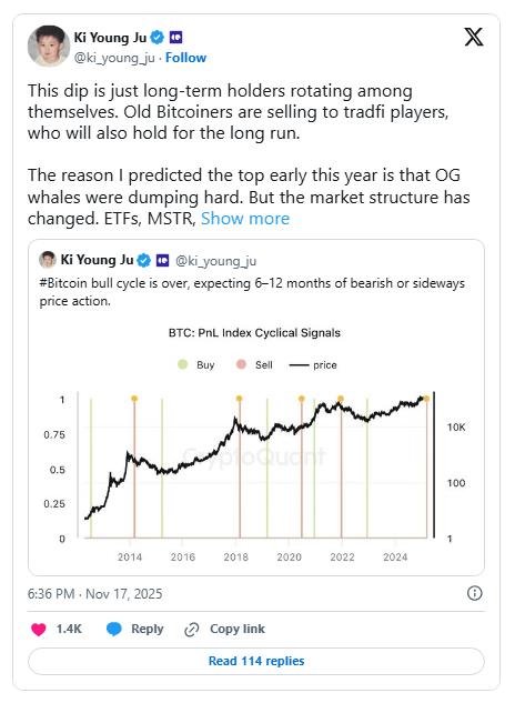 加密货币领袖称，比特币暴跌原因指向资深巨鲸。